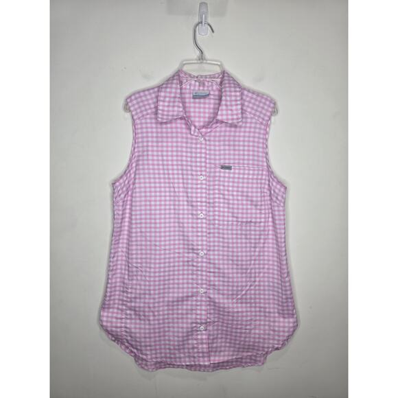 Columbia Tops - Columbia pink white gingham plaid sleeveless button down shirt tank - small